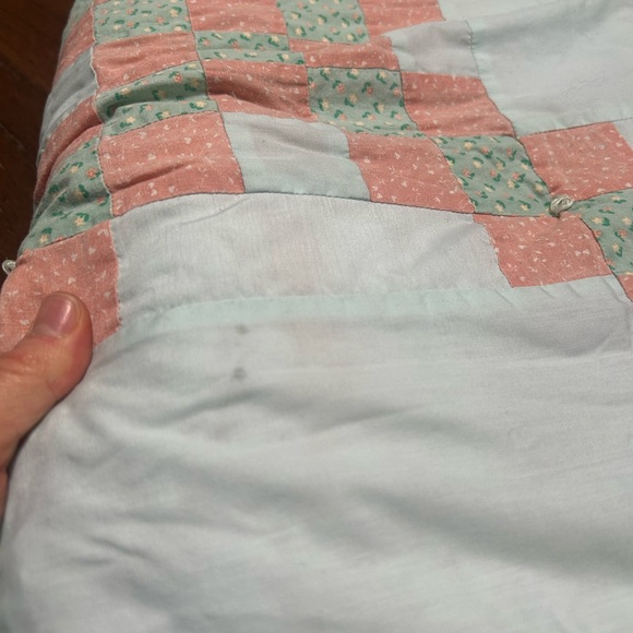 Handmade Peach & Mint Patchwork Quilt Throw – Cottagecore Farmhouse Blanket